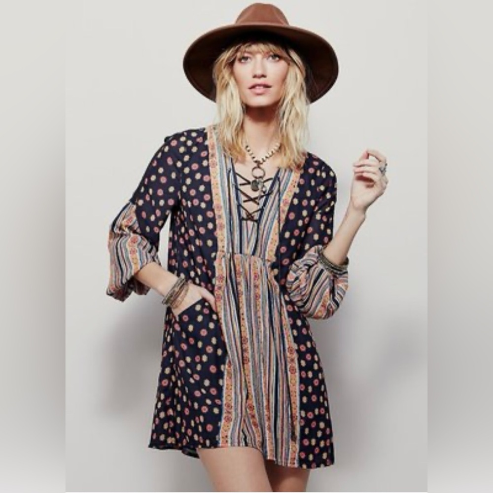 Bohemian Rain or Shine Lace up Swing Mini Dress